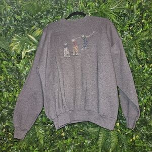 Gray Embroidered Golf Crewneck Sweatshirt